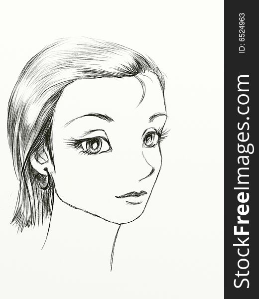 Girl face in graphics on white canvas