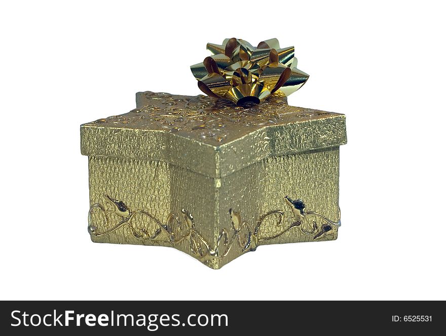A golden gift box, with bow