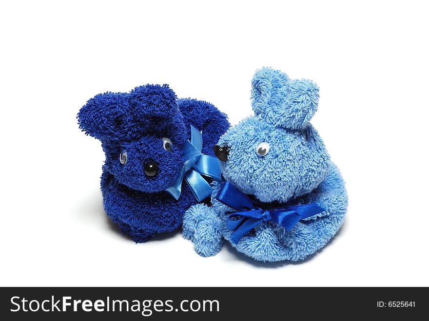 A picture of a couple of blue rabbits