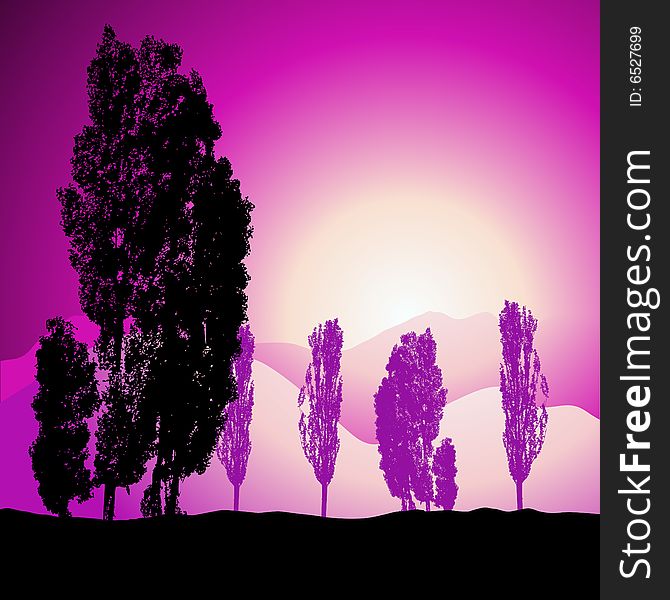 Tree silhouette, landscape, vector illustration