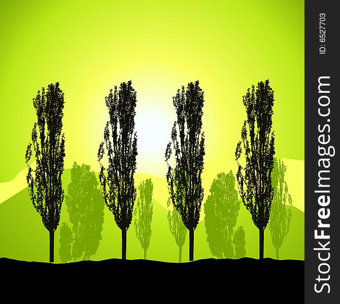 Tree silhouette, landscape, vector illustration