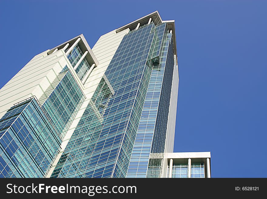 Blue modern financial office building futuristic architecture