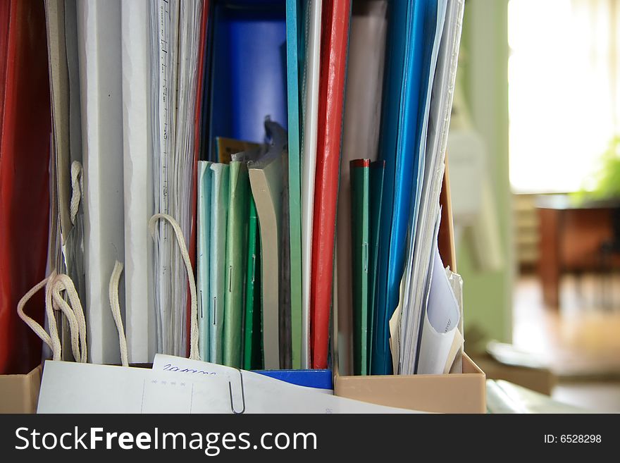 Office work, folders on table