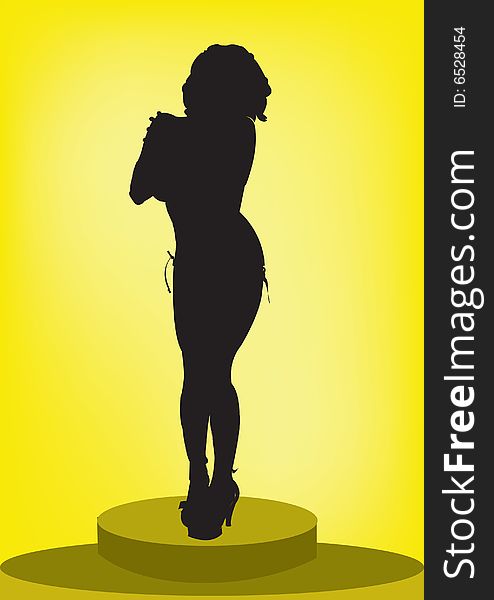 Vector illustration of a beautiful young girl silhouette on yellow background