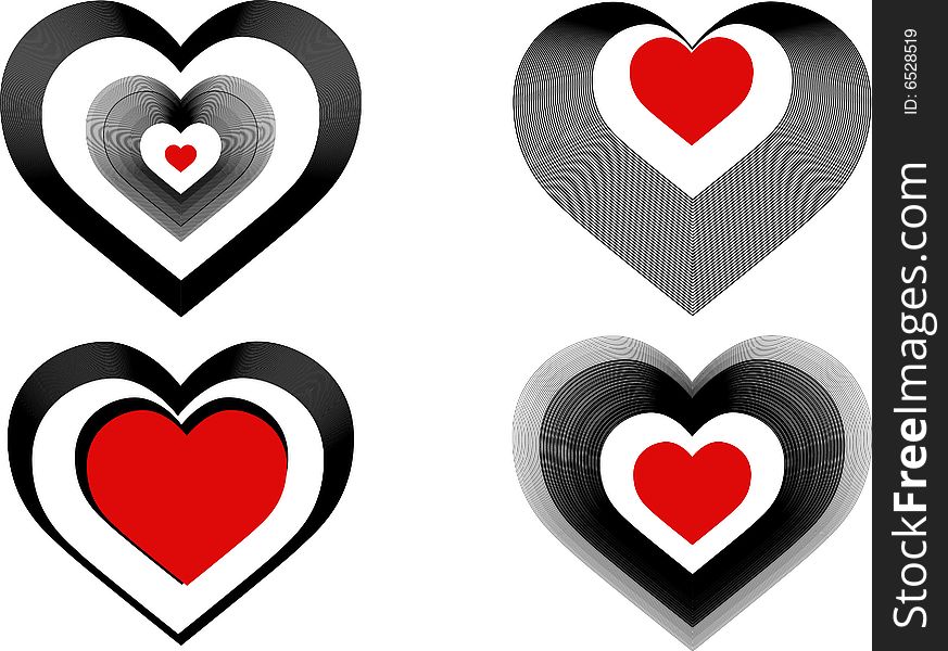 Vector illustration -four hearts black