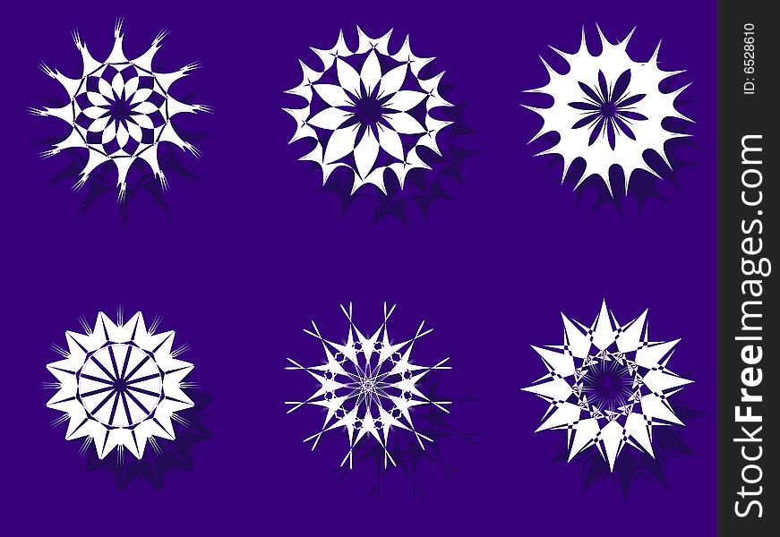 Six beautiful different snowflakes for desing