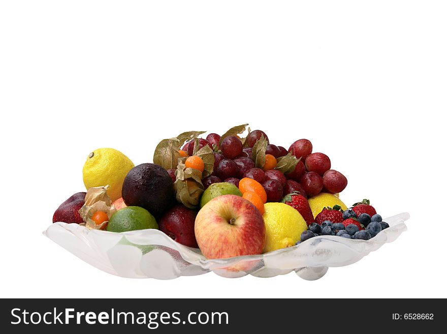 Fresh Fruits on Basket isolated on white