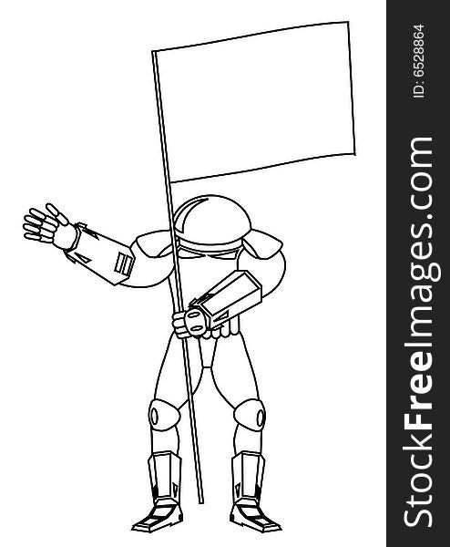 Sketch of the astronaut with a flag. Sketch of the astronaut with a flag