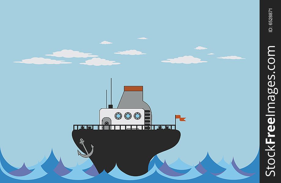 Illustration of toy steamer in the sea. Eps file available.