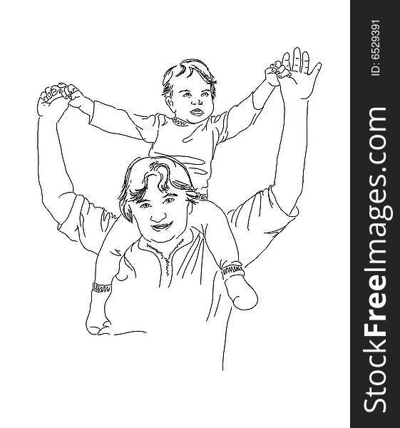 Vector child and woman black line. Vector child and woman black line