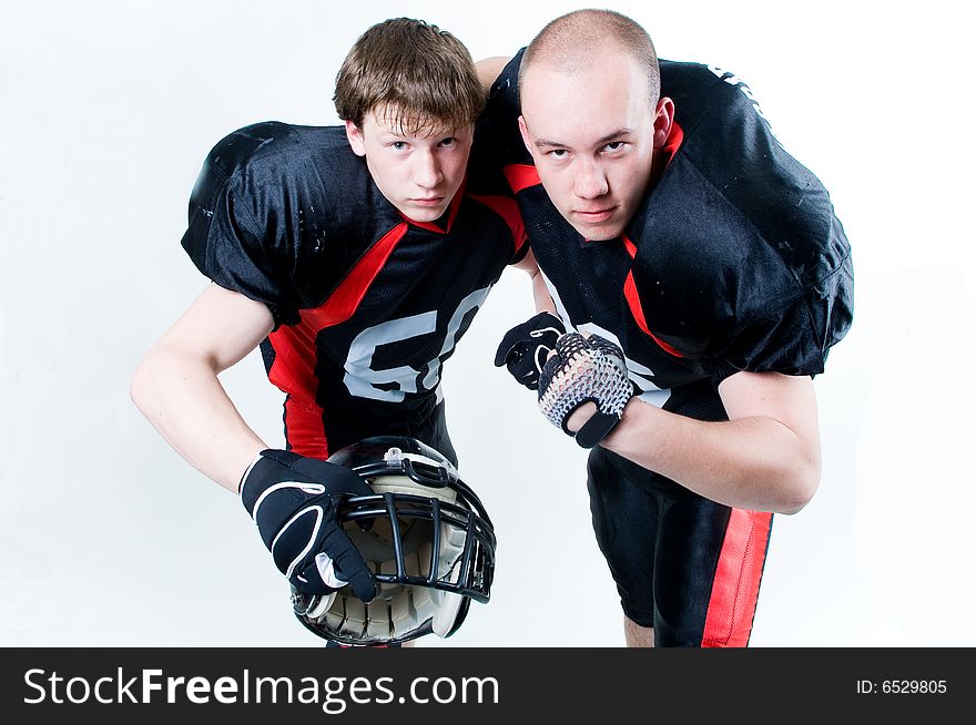 Two friendly American football players. Two friendly American football players