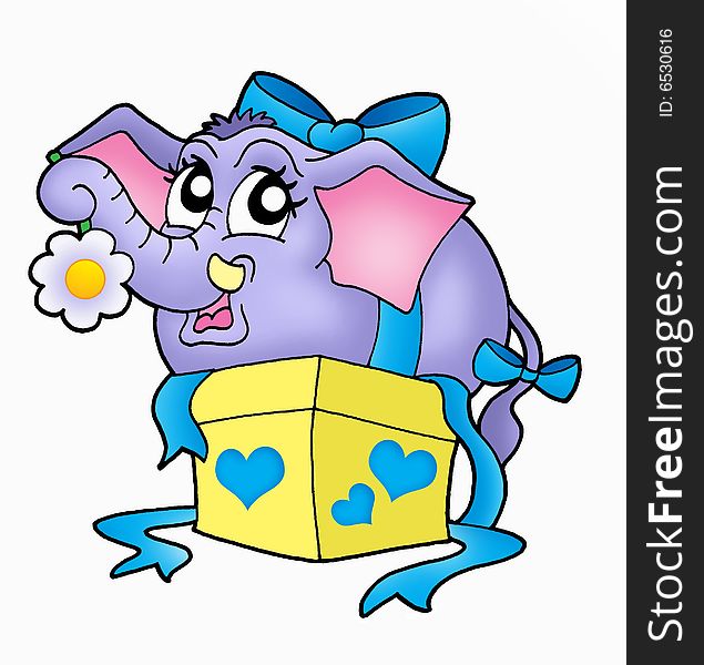 Elephant and gift box - color illustration. Elephant and gift box - color illustration.