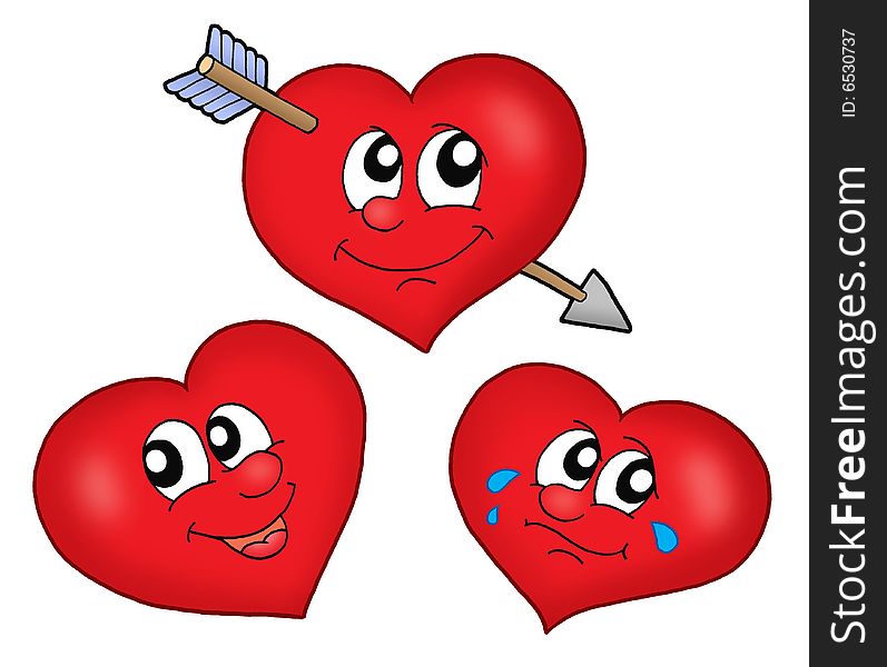 Three cartoon hearts - color illustration.