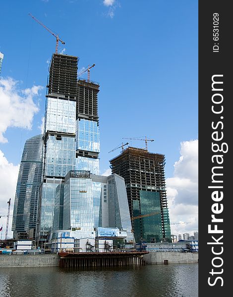 The huge construction site of the Moscow City highrise complex in Russia. The huge construction site of the Moscow City highrise complex in Russia