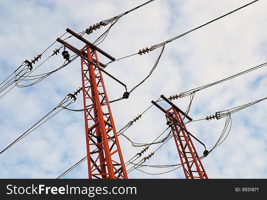 Metal energy high electrical tower in modern factory