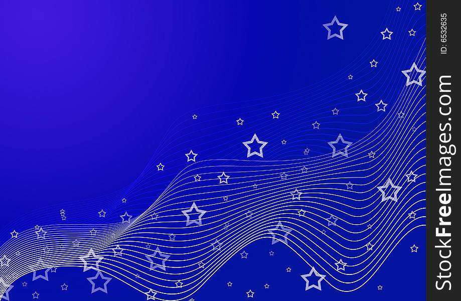 Blue background with waves and stars. Blue background with waves and stars