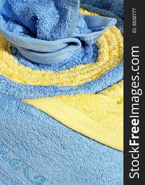 Fresh soft bath towels in roll decoration. Fresh soft bath towels in roll decoration