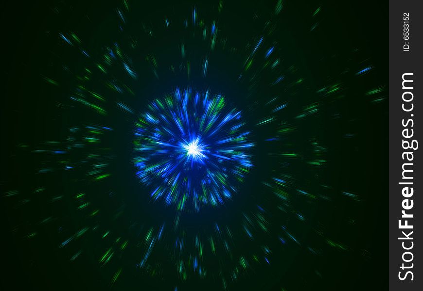 Blue and green particles emission