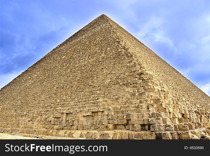 Big pyramid in giza with blue sky