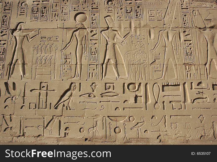 Hieroglyphic in the egyptian temple, karnak, luxor, egypt, africa