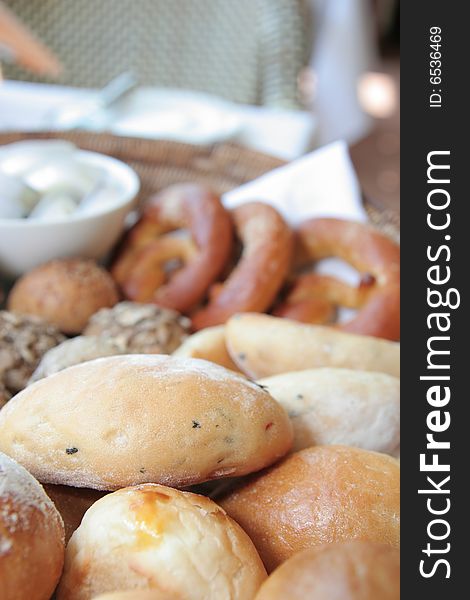 Breads basket on restaurant table. Breads basket on restaurant table