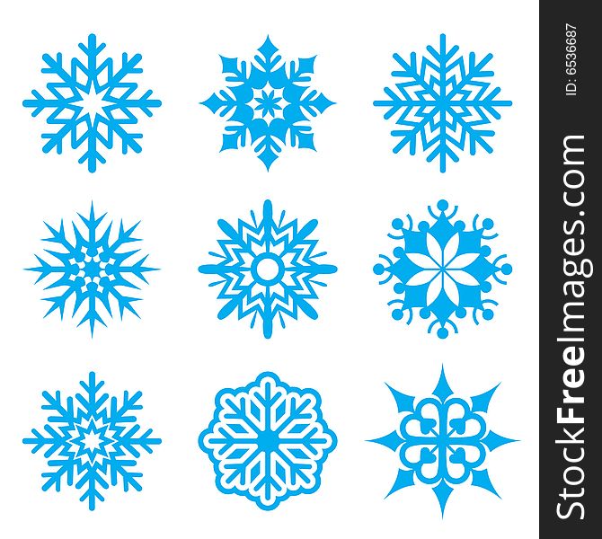 Set of snowflakes isolated on white with addition of a format