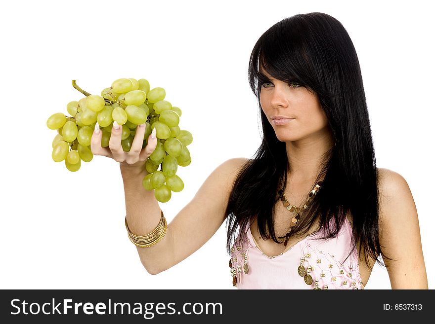 Brunette With Black Grapes