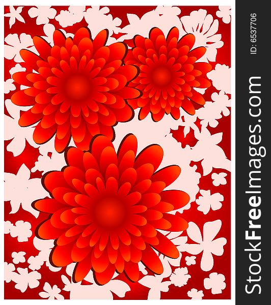 Floral background, red flowers on white, element for design, vector illustration. Floral background, red flowers on white, element for design, vector illustration