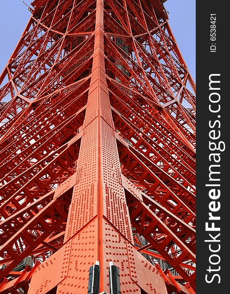 A close up of the  metal girders that make Tokyo Tower. A close up of the  metal girders that make Tokyo Tower