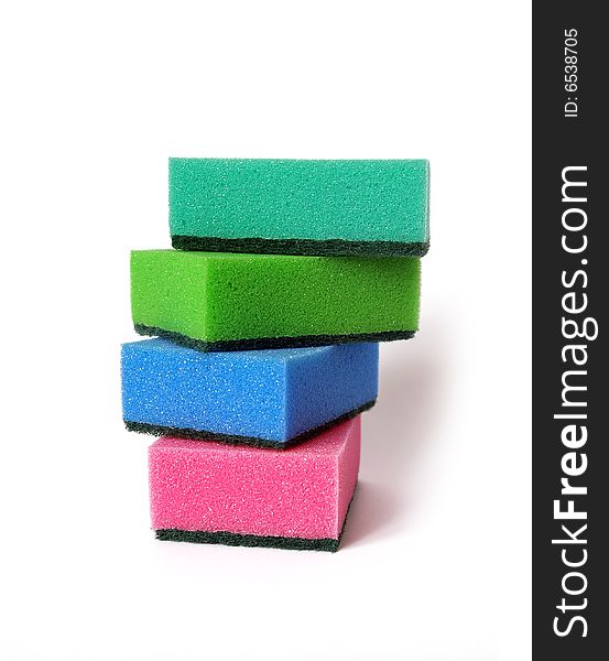 Four colorful sponges  isolated on white background