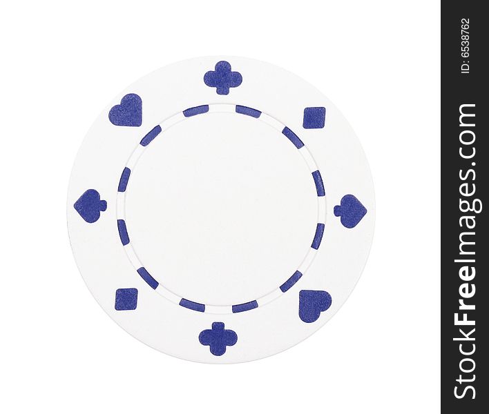 White Casino Chip With Blue Symbols On Plain Background