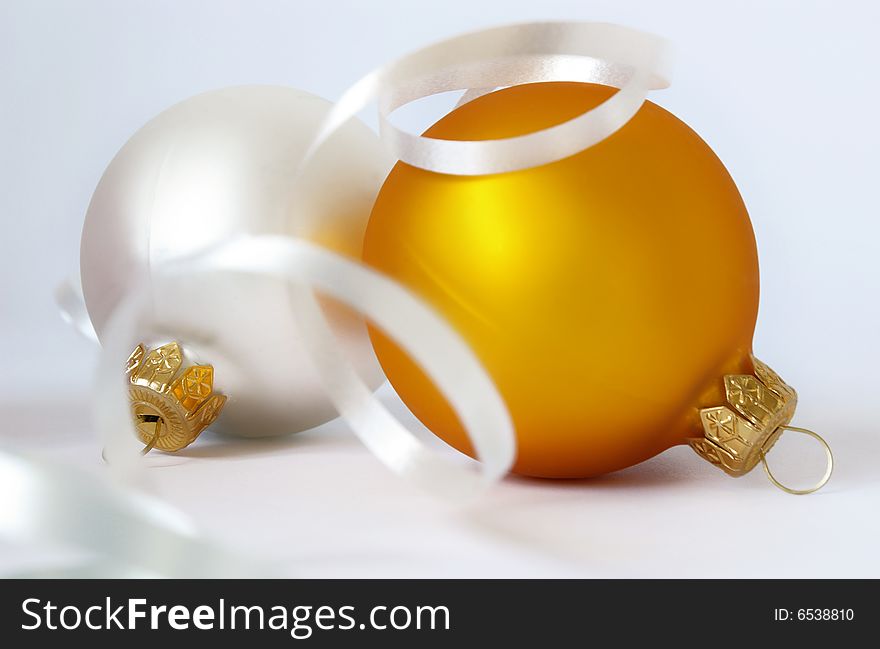 Two christmas spheres isolated on a white background. Two christmas spheres isolated on a white background