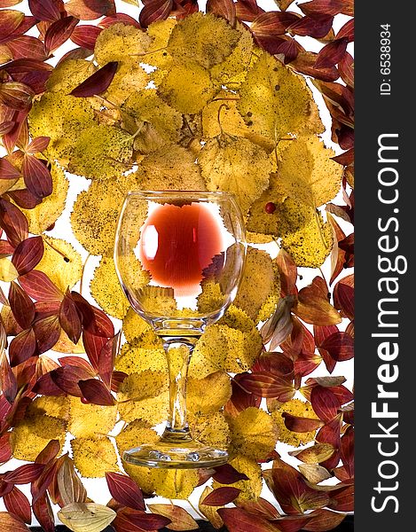 Autumn still-life. Red wine against autumn leaves. Autumn still-life. Red wine against autumn leaves.