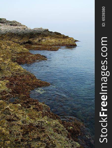 View on the rocky Mediterranean sea coast in the morning