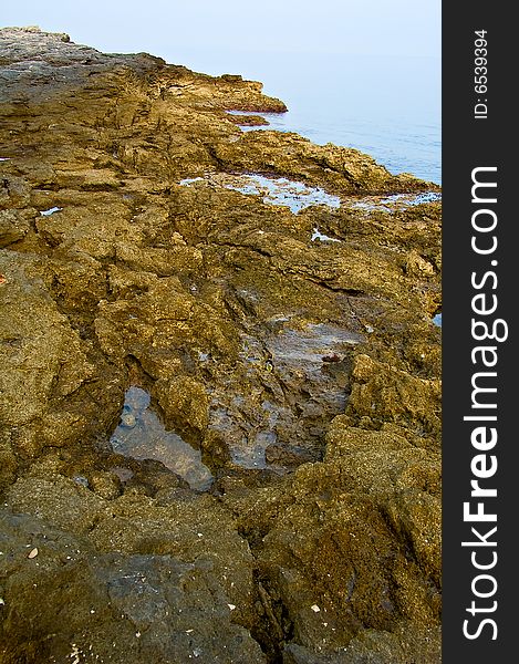 View on the rocky Mediterranean sea coast in the morning