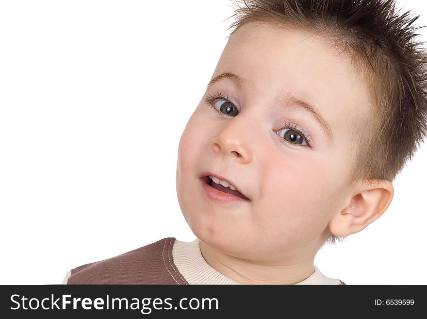 Cute little boy isolated on white background