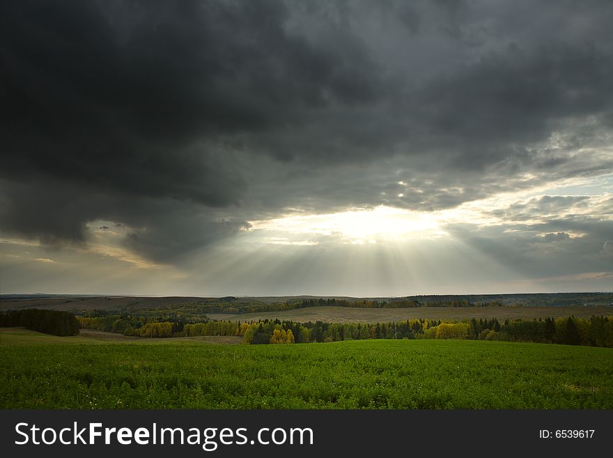 Beautiful autumn hills in sun beams. Beautiful autumn hills in sun beams