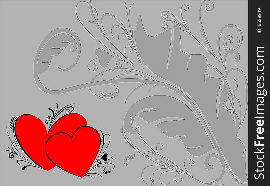 Flower motif with red love, for background, wallpaper, etc.  illustration. Flower motif with red love, for background, wallpaper, etc.  illustration.