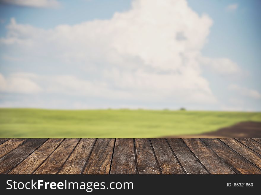 Wood top on Summer Landscape. - can be used for display your products.