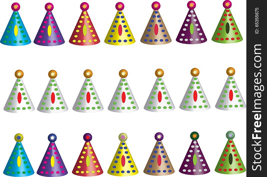 Set of colorful party hats. Vector illustration