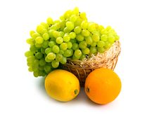 Basket With Green Grapes And Citruses Royalty Free Stock Images Basket With Green Grapes And Citruses Royalty Free Stock Images