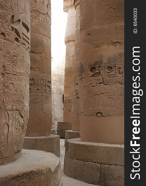Columns and hieroglyphics in karnak temple, luxor, egypt. Columns and hieroglyphics in karnak temple, luxor, egypt