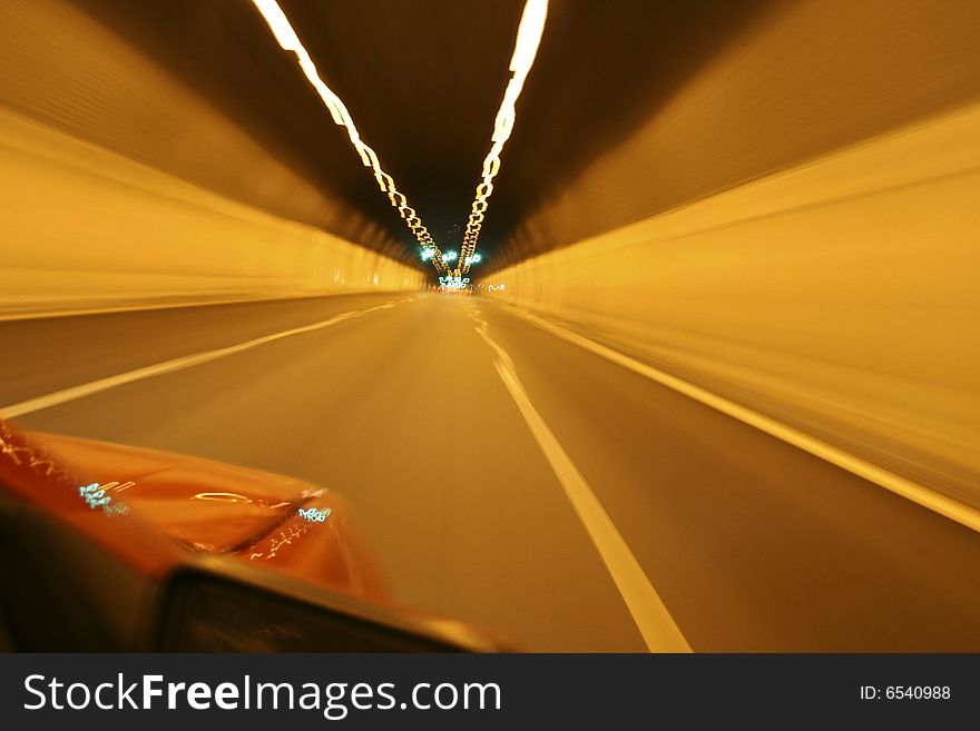 High speed car in a tunnel
