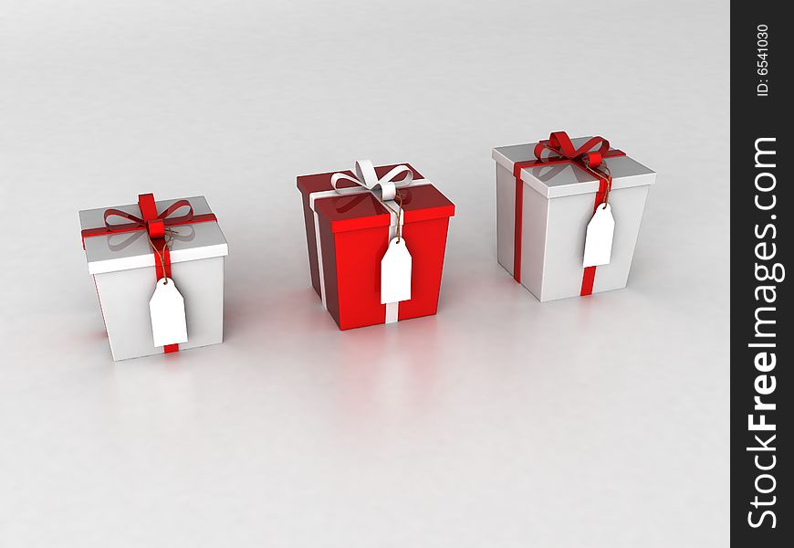 Isolated  three dimensional wrapped gift boxes