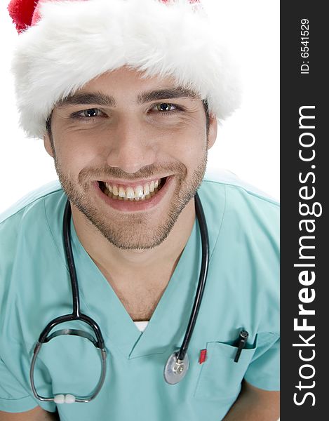 Smiling doctor with stethoscope on an isolated background