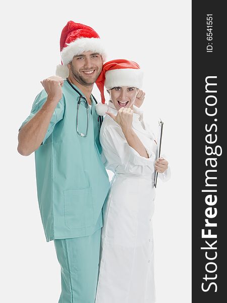 Smiling medical professionals on an isolated white background