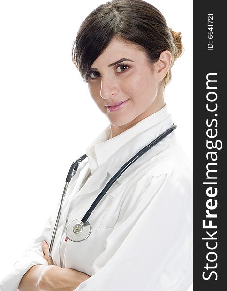 Posing lady doctor on an isolated white background