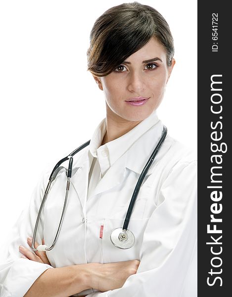 Portrait of lady doctor on an isolated white background