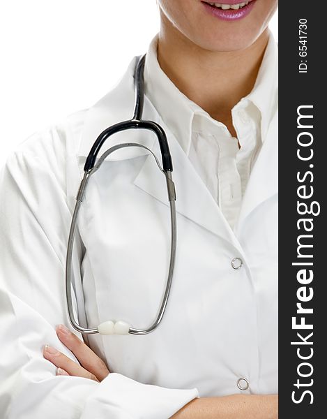 Close view of stethoscope with white background