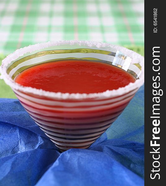 Salted rim of mock Bloody Mary in cocktail glass